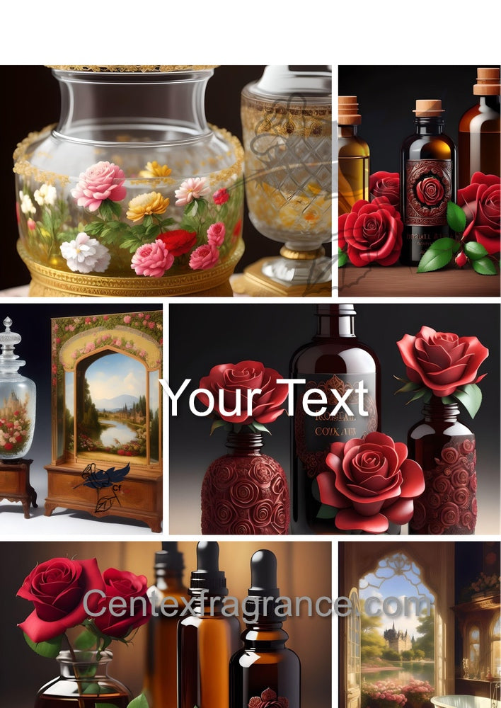Sample pack Country Rose essential oil stock photography July cf31 Stock photo label art