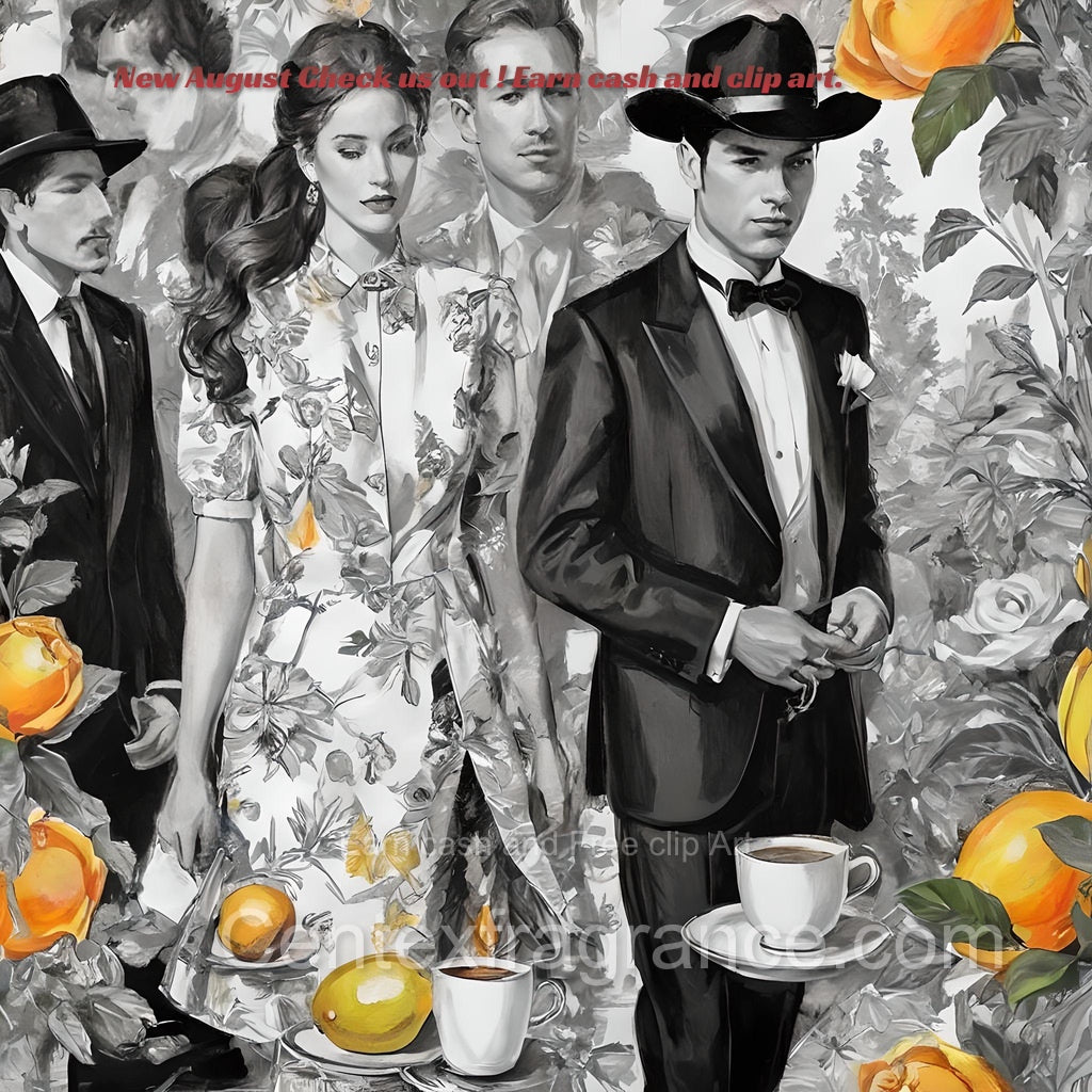 Aug sample pack item cf117. Digital art Hispanic Couple Gala event coffee art