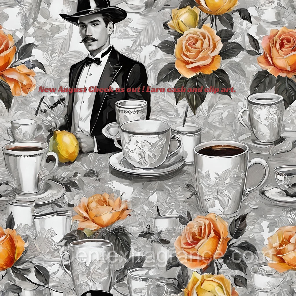 Aug sample pack item cf117. Digital art Hispanic Couple Gala event coffee art