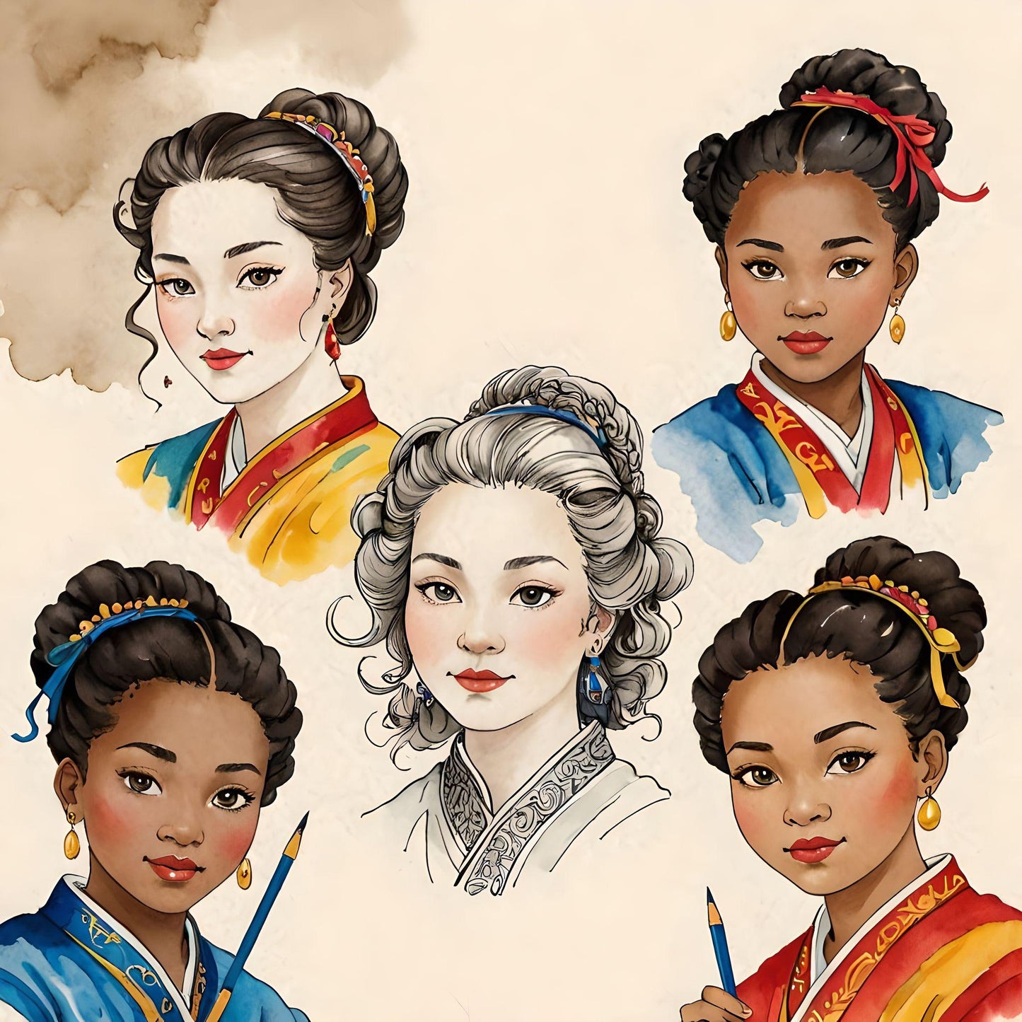 Sept Samplecf303 Children’s themed art Group Multiethnic image pack