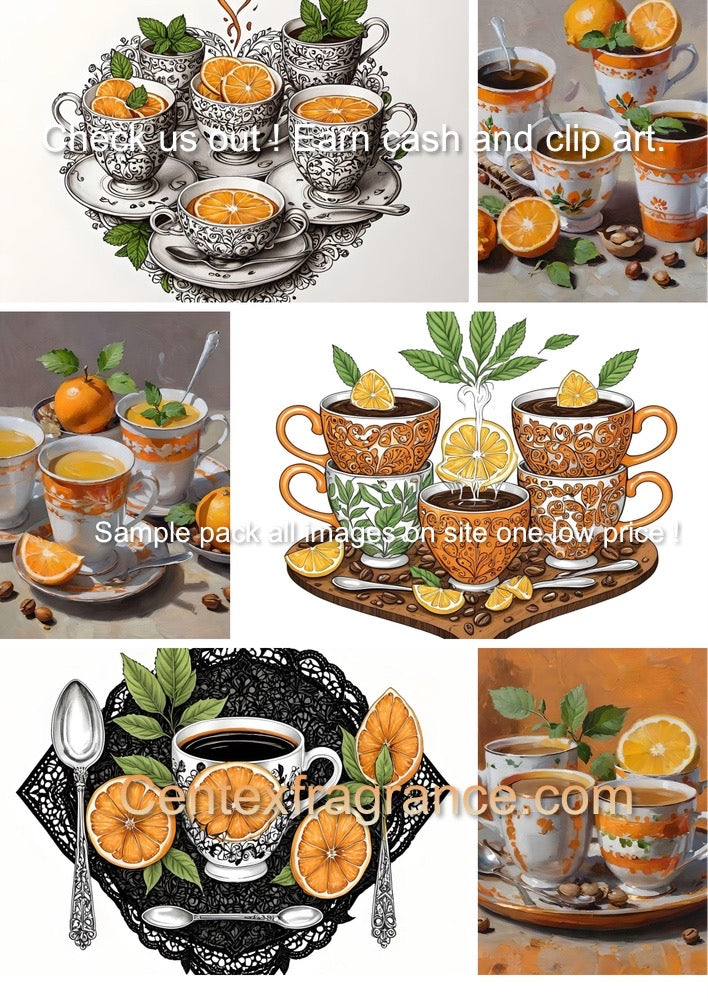 Sample pack item July cf68 Coffee art Includes 13 individual images shown on the collage