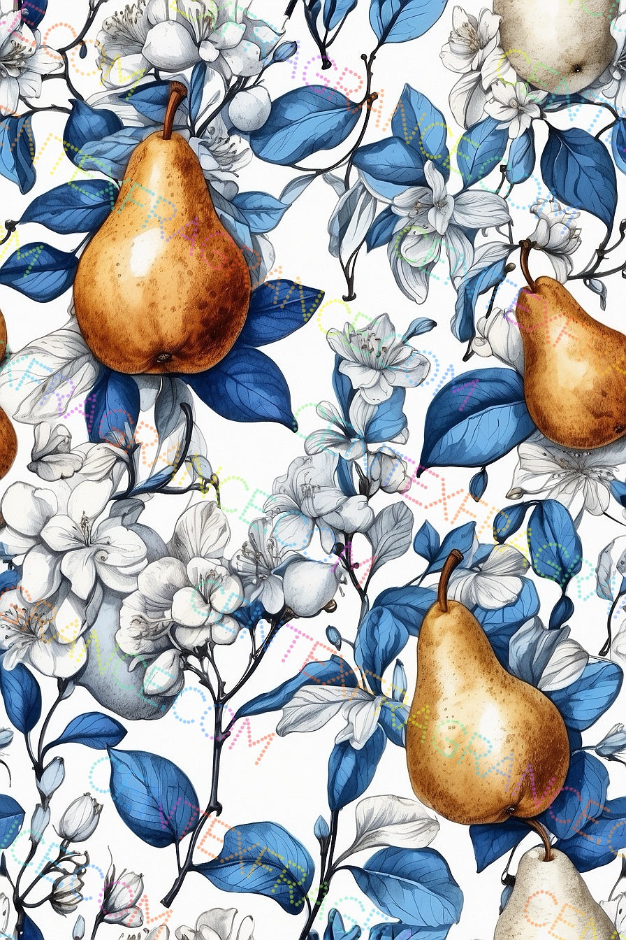 CFCS 01020112 Clip Art Floral Prints Pears Blue