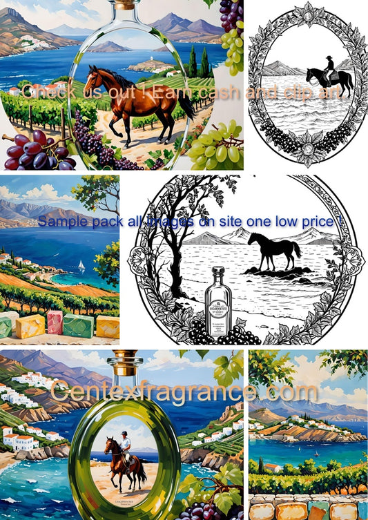 Sample pack. Cf62 Digital download . Includes  8 individual images featured on the collage. . Travel beauty a fragrance  Product labels ,Digital Art , Clip Art