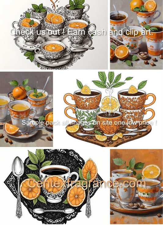 Sample pack item July cf68  Coffee art Includes 13   individual images shown on the collage