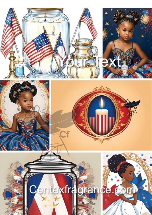 Sample pack item cf13 July 4 theme Beautiful black child displaying fragrant candle includes16 plus images