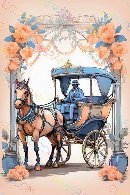 CFCS 01019112 Clip Art Carriage and Horse  Blue and Peach